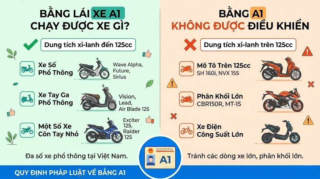 bằng lái xe a1 chạy được xe gì 1