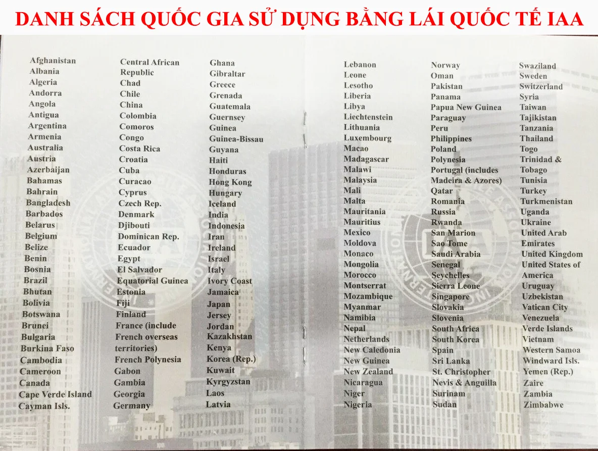 Bằng lái xe quốc tế IAA đi được những nước nào 1