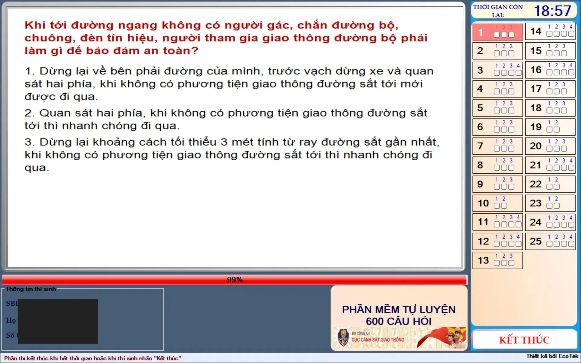 Các câu hỏi điểm liệt thi bằng lái xe A1 A 2